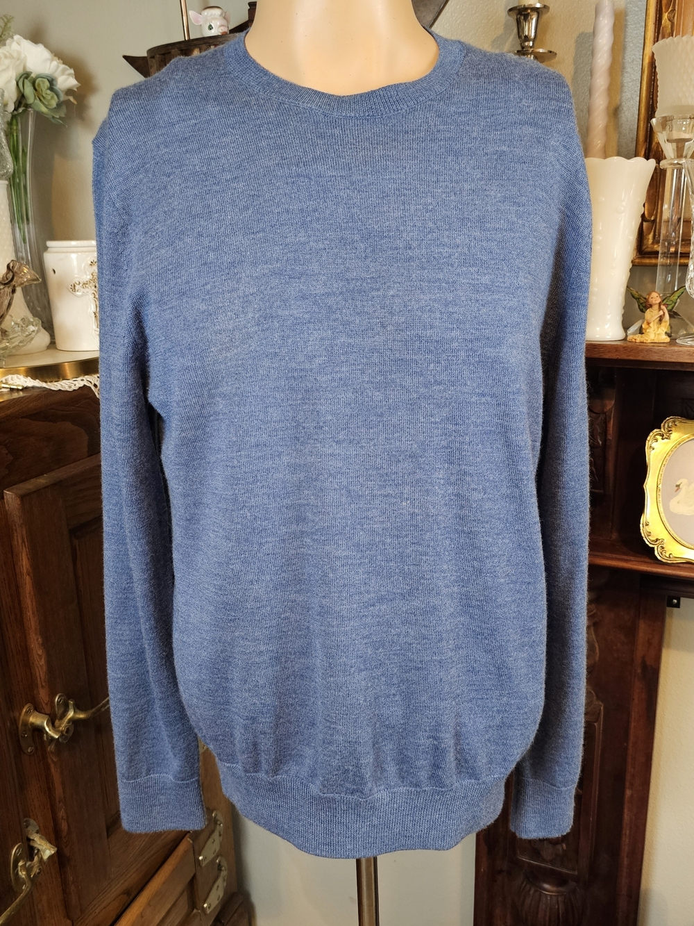 Banana Republic 100% Merino Wool Crew Neck Sweater Heather Blue Medium